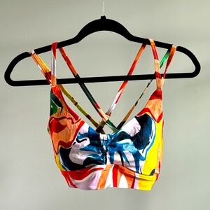 CALIA Ruched Front Cross Back Bikini Top Painterly Floral Multi Medium NWT